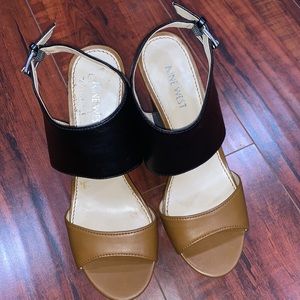 Black brown sandal wedges